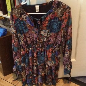 Floral ruffle long sleeve mini dress, size small.